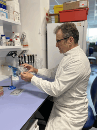 CSO Professor Mathew Upton in the Amprologix Laboratory